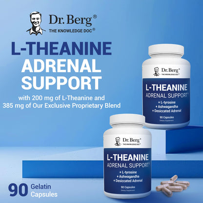 Dr. Berg L-Theanine 200mg - Includes Zinc, Copper, L-Tyrosine, & Ashwagandha – L-Theanine Supplement Adrenal Support - for Relaxation, Stress Relief, and Mental Clarity* – 90 Gelatin Capsules - Maple Wellness Supplements