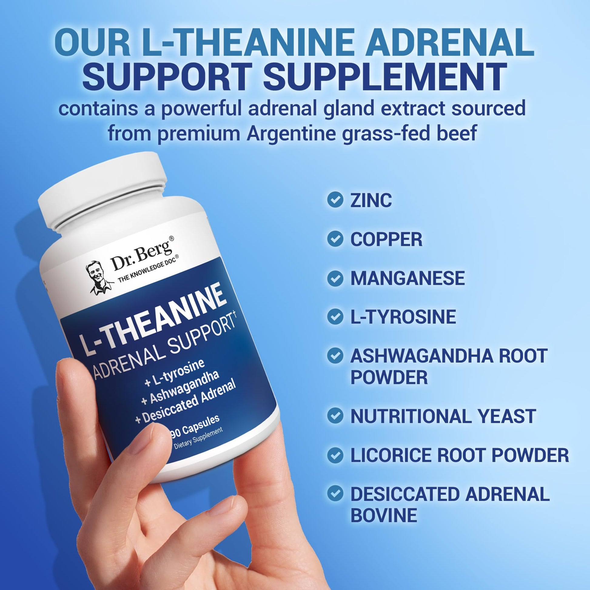 Dr. Berg L-Theanine 200mg - Includes Zinc, Copper, L-Tyrosine, & Ashwagandha – L-Theanine Supplement Adrenal Support - for Relaxation, Stress Relief, and Mental Clarity* – 90 Gelatin Capsules - Maple Wellness Supplements