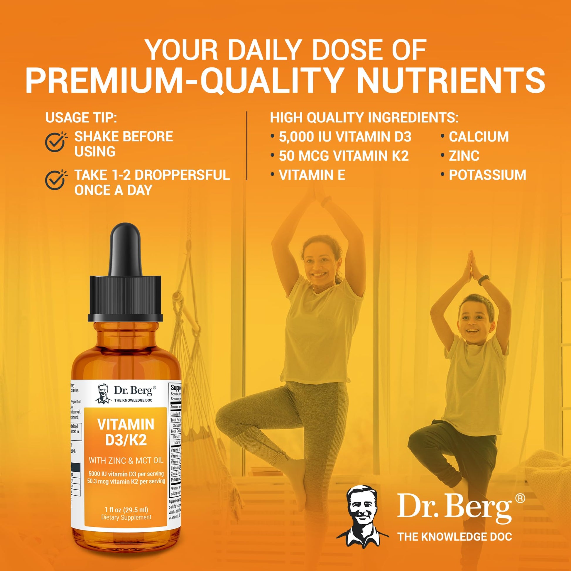 Dr. Berg Liquid Vitamin D3 & K2 Supplement - For Bone, Teeth, Mood & Immune Health - Maple Wellness Supplements