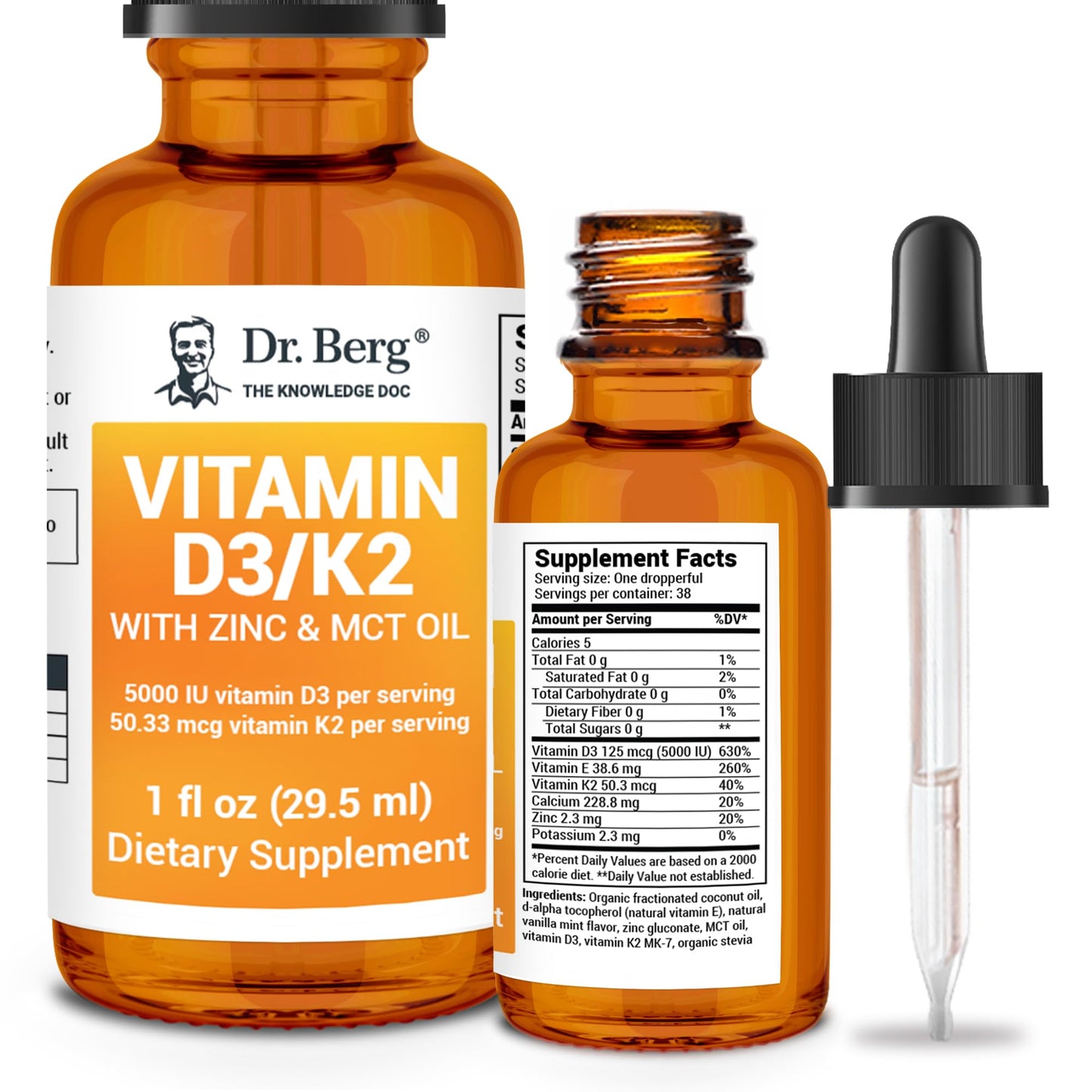 Dr. Berg Liquid Vitamin D3 & K2 Supplement - For Bone, Teeth, Mood & Immune Health - Maple Wellness Supplements