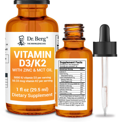 Dr. Berg Liquid Vitamin D3 & K2 Supplement - For Bone, Teeth, Mood & Immune Health - Maple Wellness Supplements