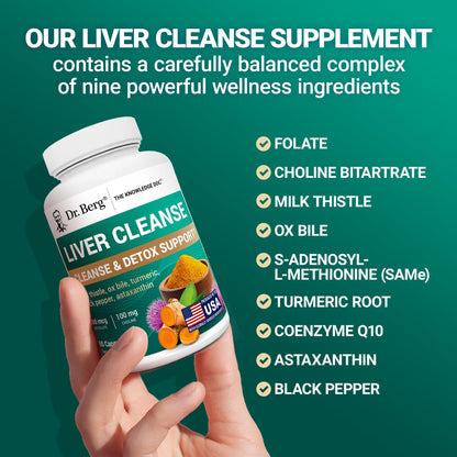 Dr. Berg Liver Cleanse Detox Capsules w/Unique Blend of Milk Thistle, Ox Bile & Folate - Liver Supplement Includes Turmeric, Black Pepper & Choline - 60 Capsules - Maple Wellness Supplements