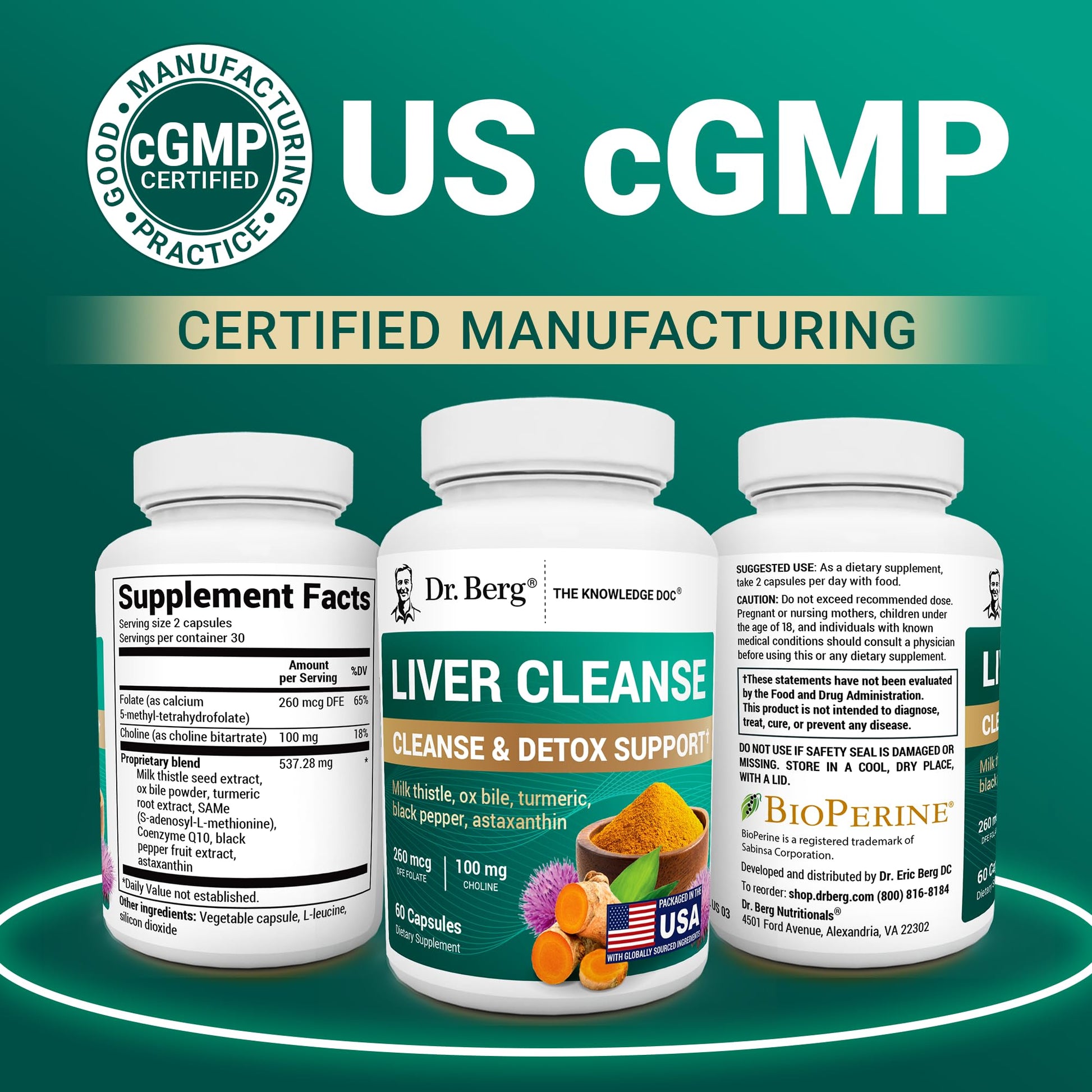 Dr. Berg Liver Cleanse Detox Capsules w/Unique Blend of Milk Thistle, Ox Bile & Folate - Liver Supplement Includes Turmeric, Black Pepper & Choline - 60 Capsules - Maple Wellness Supplements