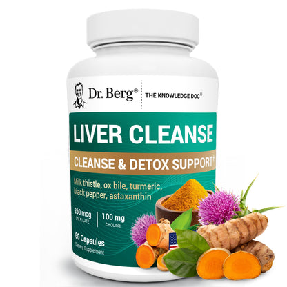 Dr. Berg Liver Cleanse Detox Capsules w/Unique Blend of Milk Thistle, Ox Bile & Folate - Liver Supplement Includes Turmeric, Black Pepper & Choline - 60 Capsules - Maple Wellness Supplements