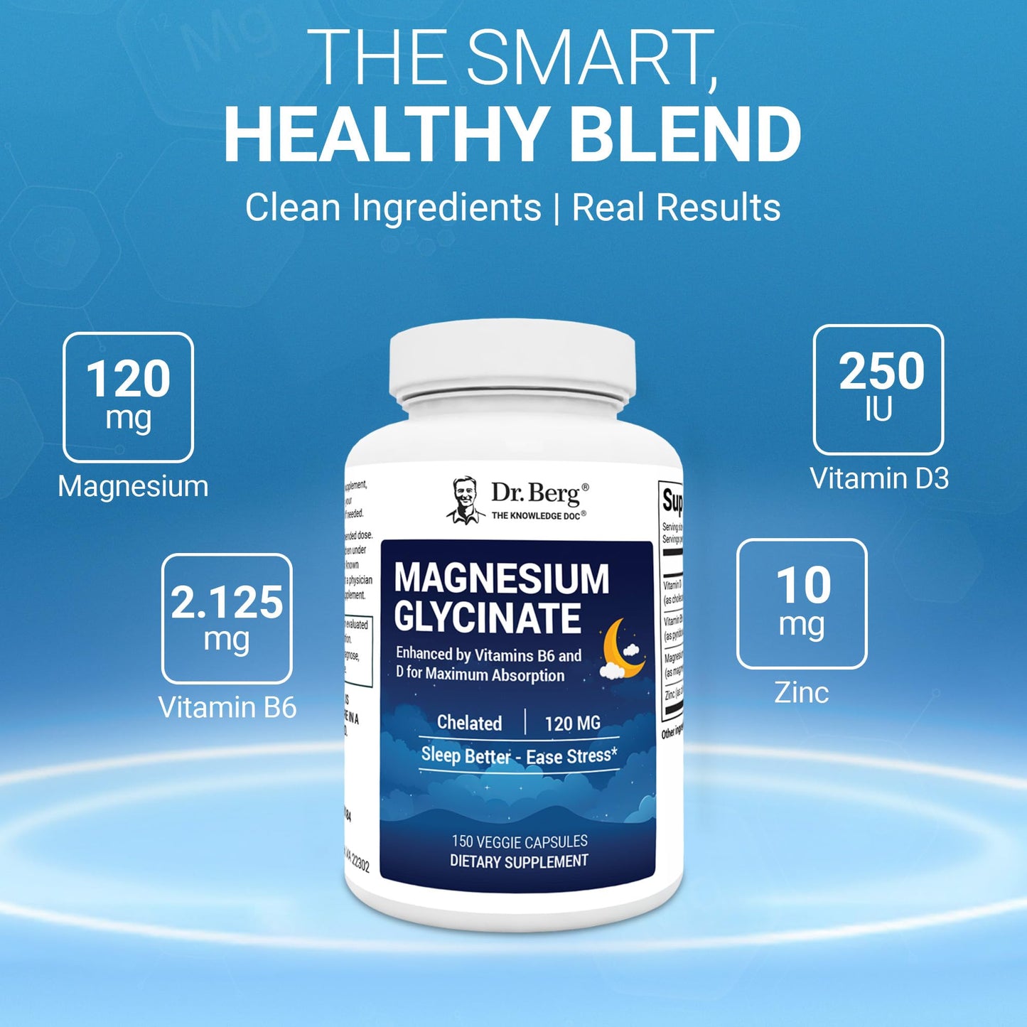 Dr. Berg Magnesium Glycinate 150ct – 4-in-1 Chelated for Muscle, Nerve, Sleep & Stress Support*– w/ D3, B6 & Zinc – 4X Lab-Tested - Maple Wellness Supplements