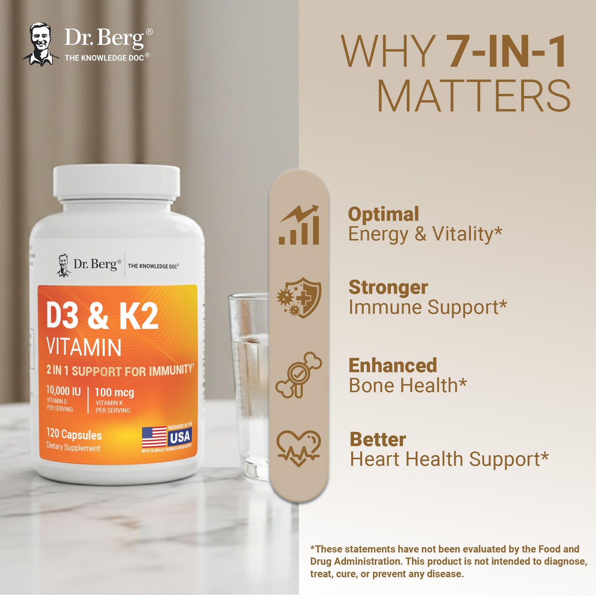 Dr. Berg Maximum Strength 2-in-1 Vitamin D3 K2 10,000 IU | Naturally Derived D3 | 4X Lab-Tested & Verified | High Absorption Formula - Maple Wellness Supplements