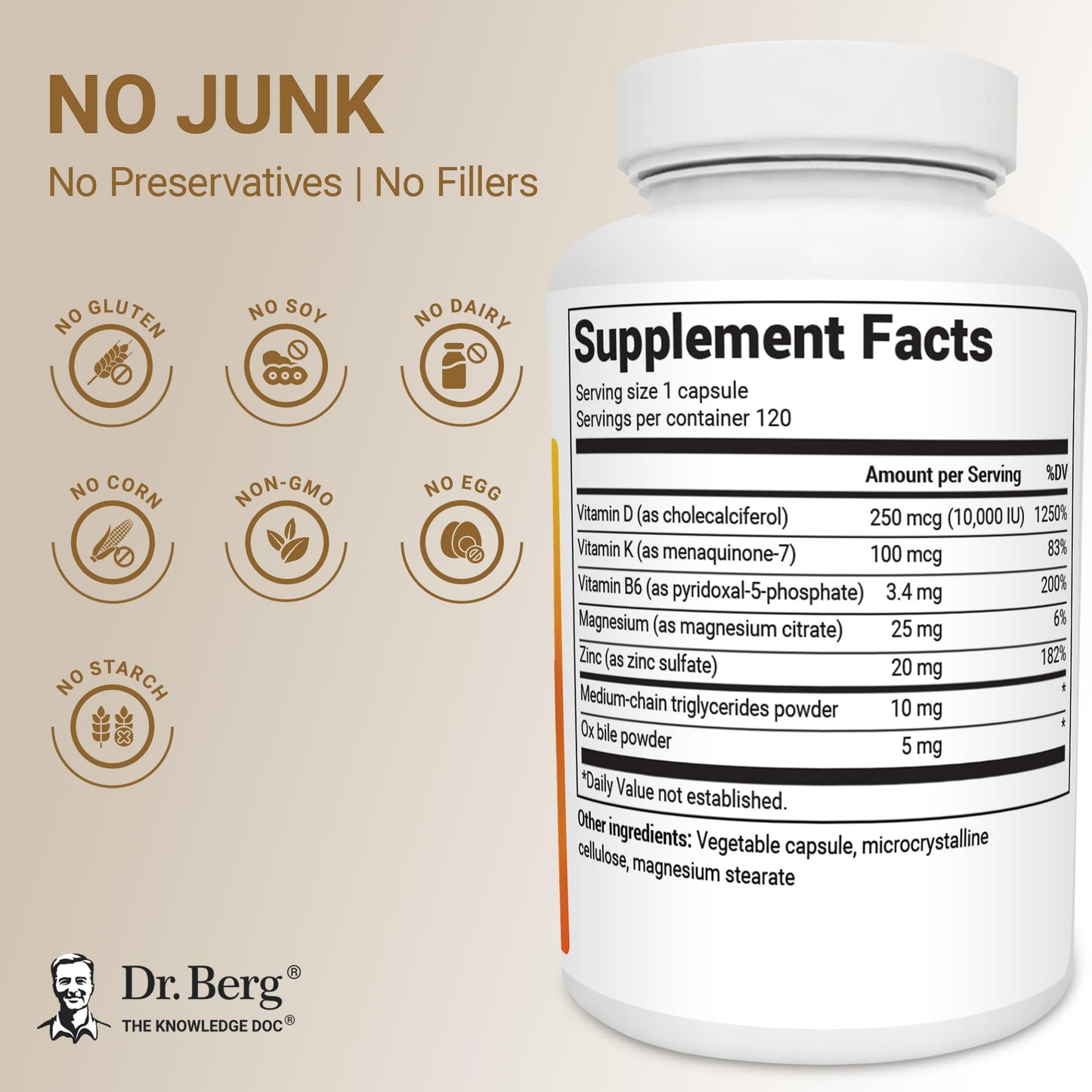 Dr. Berg Maximum Strength 2-in-1 Vitamin D3 K2 10,000 IU | Naturally Derived D3 | 4X Lab-Tested & Verified | High Absorption Formula - Maple Wellness Supplements