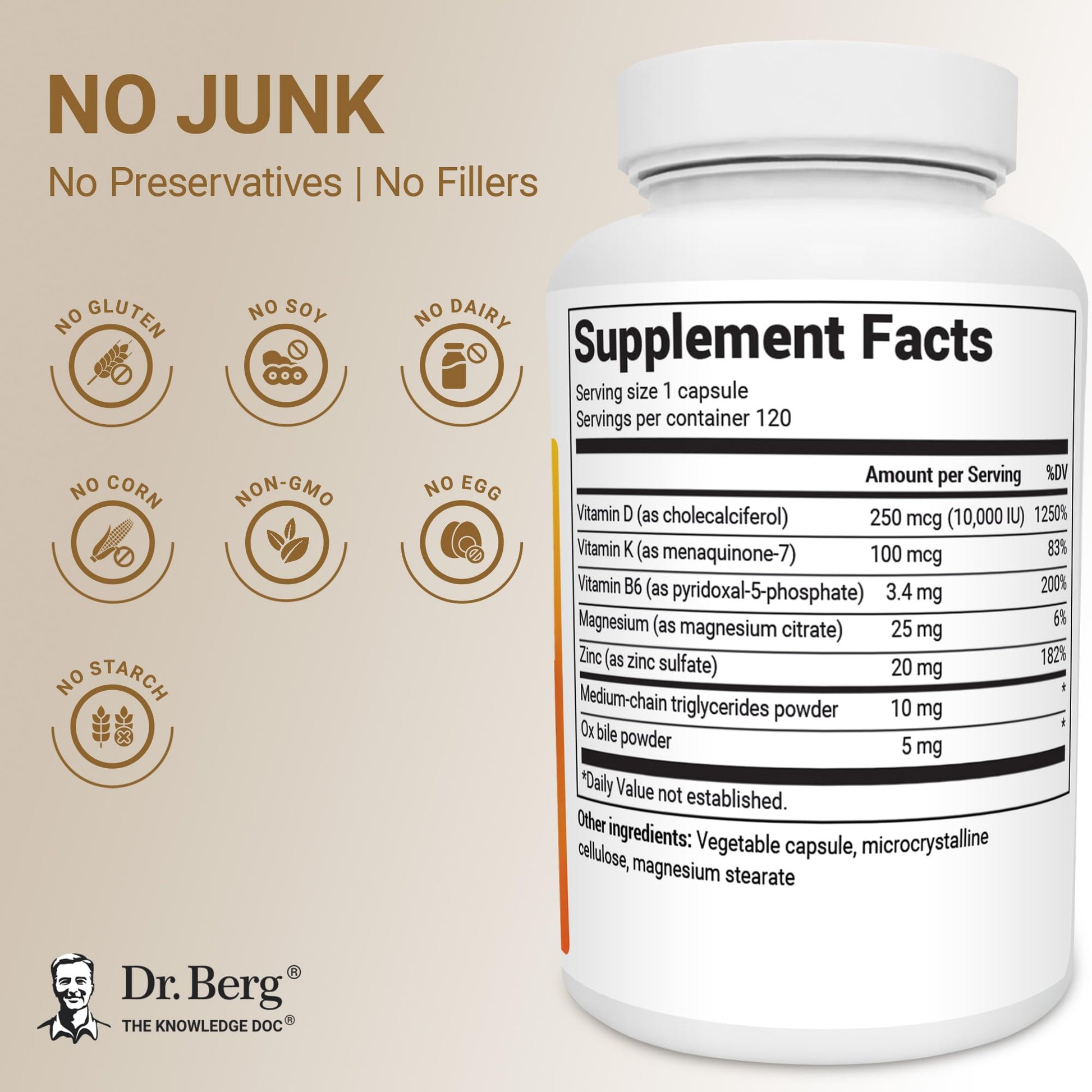 Dr. Berg Maximum Strength 2-in-1 Vitamin D3 K2 10,000 IU | Naturally Derived D3 | 4X Lab-Tested & Verified | High Absorption Formula - Maple Wellness Supplements