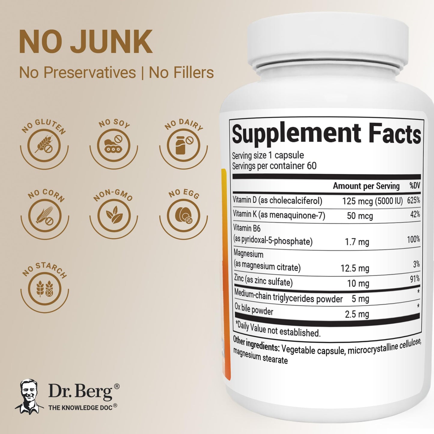 Dr. Berg Maximum Strength 2-in-1 Vitamin D3 K2 5,000 IU | Naturally Derived D3 | 4X Lab-Tested & Verified | High Absorption Formula - Maple Wellness Supplements