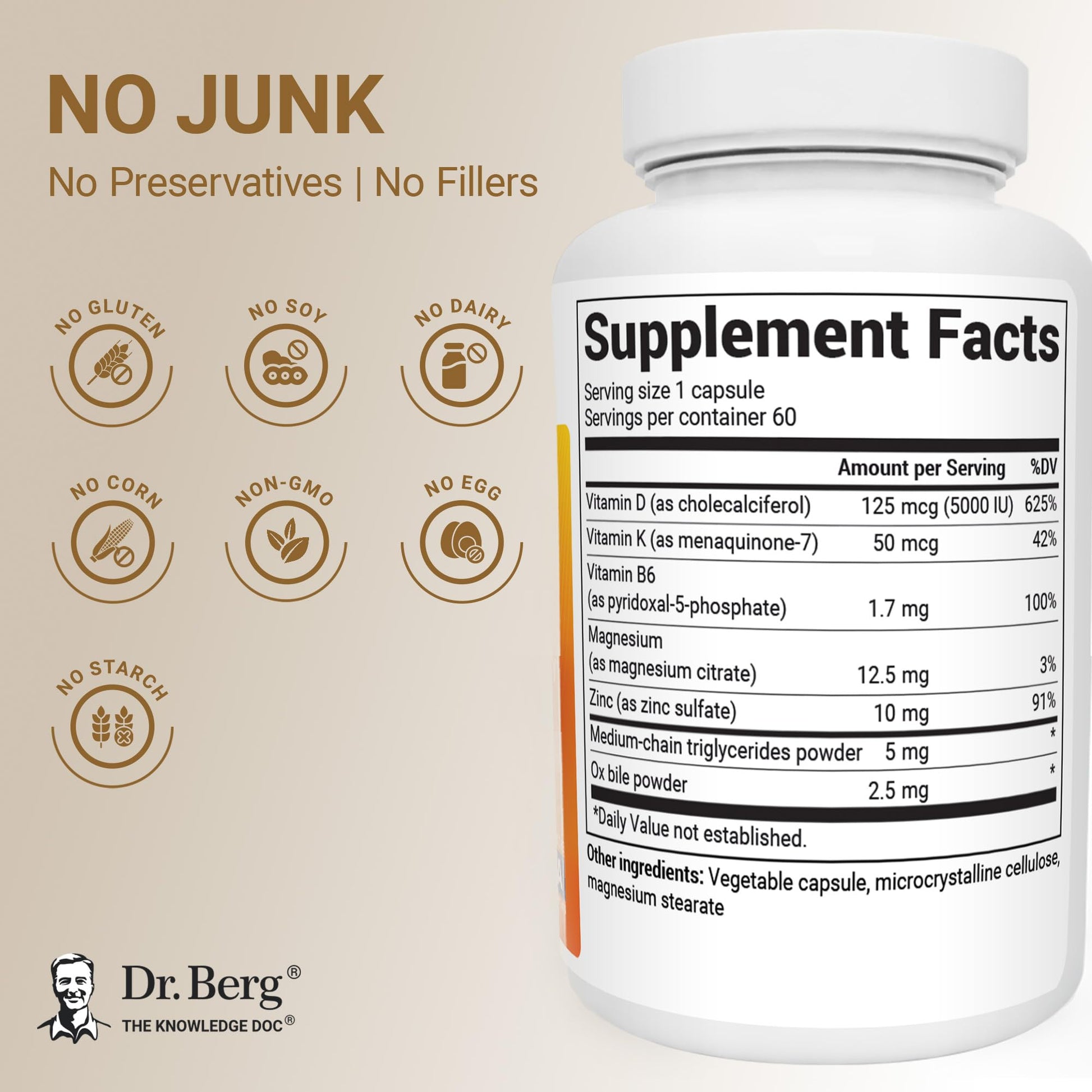 Dr. Berg Maximum Strength 2-in-1 Vitamin D3 K2 5,000 IU | Naturally Derived D3 | 4X Lab-Tested & Verified | High Absorption Formula - Maple Wellness Supplements