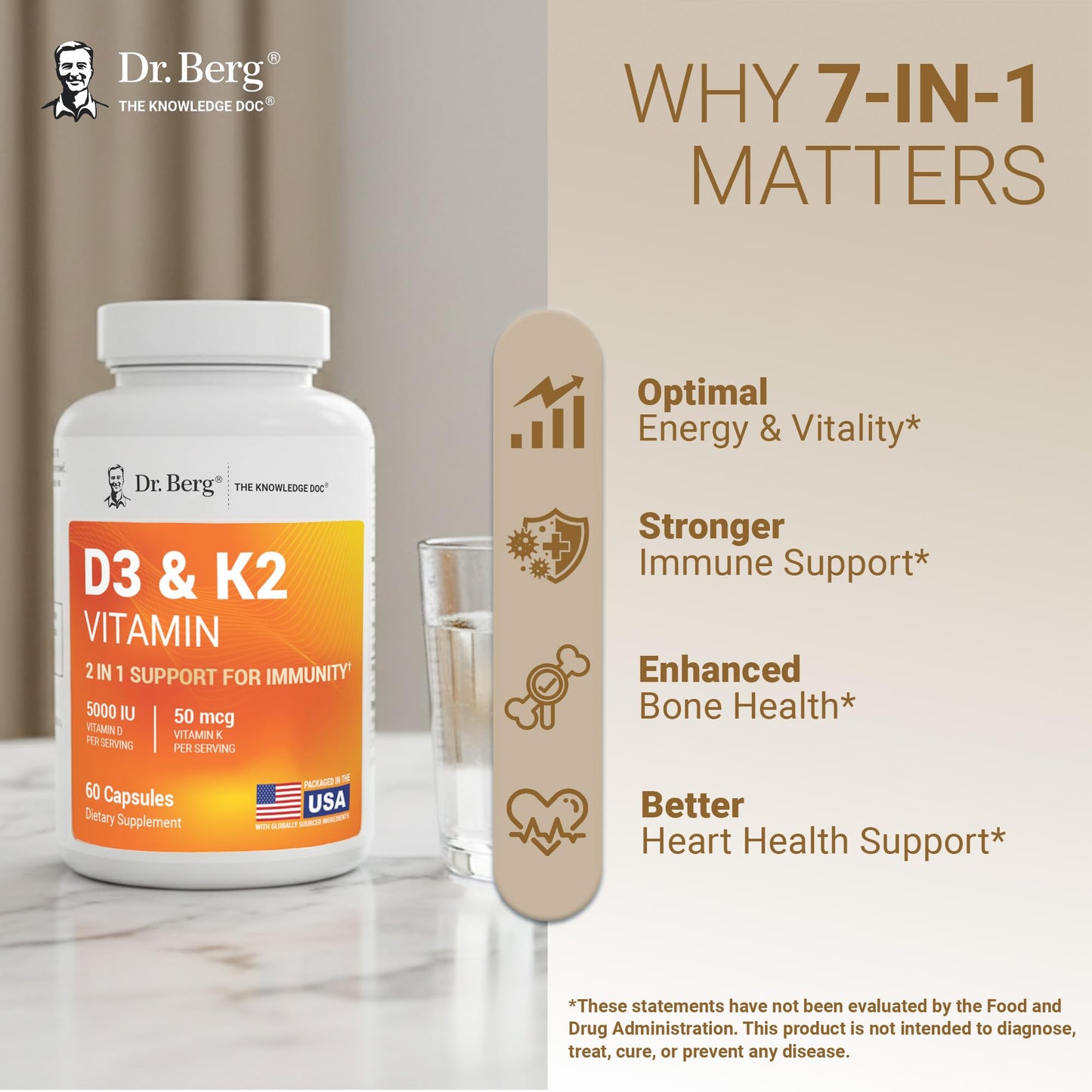 Dr. Berg Maximum Strength 2-in-1 Vitamin D3 K2 5,000 IU | Naturally Derived D3 | 4X Lab-Tested & Verified | High Absorption Formula - Maple Wellness Supplements