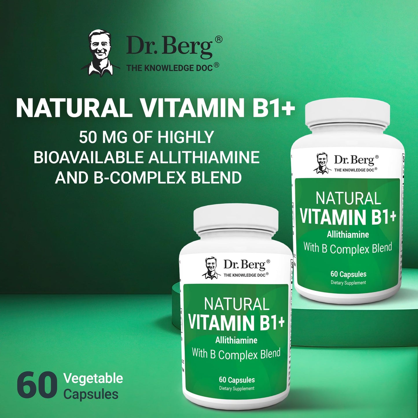 Dr. Berg Natural Vitamin B1 B6 B12 Complex - Allithiamine Vitamin B1 Supplement with 8 Essential Vitamin B Complex for Men & Women Including Thiamin - Maple Wellness Supplements