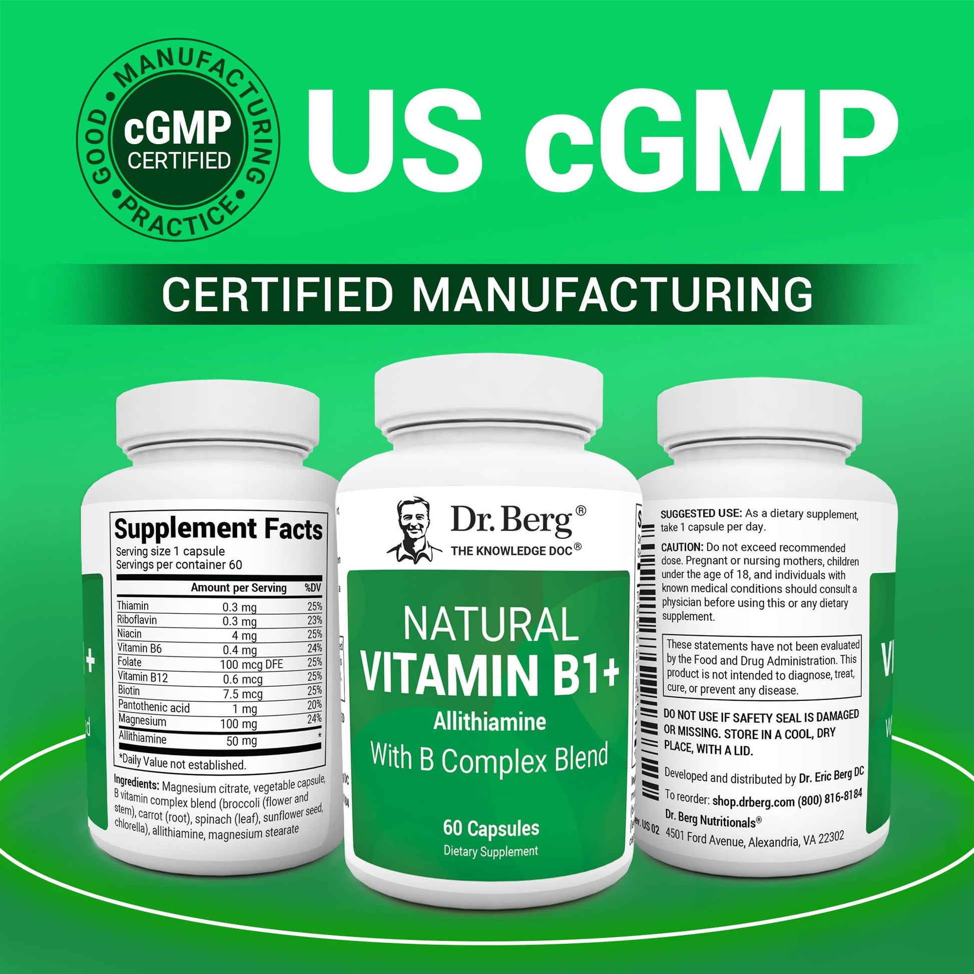Dr. Berg Natural Vitamin B1 B6 B12 Complex - Allithiamine Vitamin B1 Supplement with 8 Essential Vitamin B Complex for Men & Women Including Thiamin - Maple Wellness Supplements