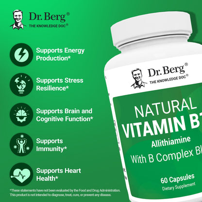 Dr. Berg Natural Vitamin B1 B6 B12 Complex - Allithiamine Vitamin B1 Supplement with 8 Essential Vitamin B Complex for Men & Women Including Thiamin - Maple Wellness Supplements