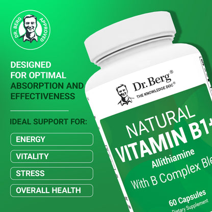 Dr. Berg Natural Vitamin B1 B6 B12 Complex - Allithiamine Vitamin B1 Supplement with 8 Essential Vitamin B Complex for Men & Women Including Thiamin - Maple Wellness Supplements