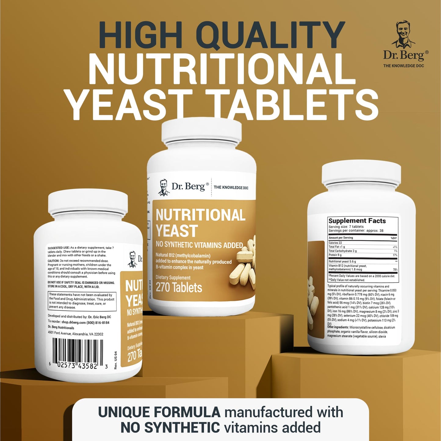 Dr. Berg Nutritional Yeast Tablets – Natural B12 Added - All 8 B Vitamin Complex – Organic - Maple Wellness Supplements