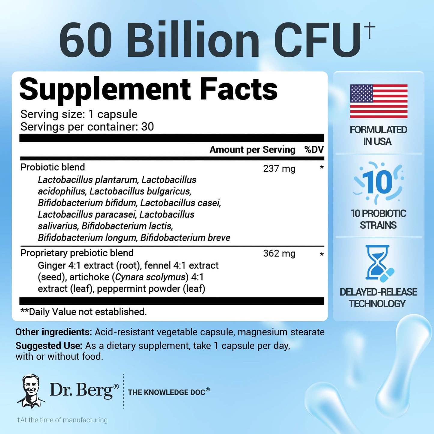 Dr. Berg Probiotic Supplement (60 Billion CFUs) - Helps Ease Occasional Constipation, Diarrhea, Gas & Bloating* - Pre and Probiotics for Digestive Health - 30 Probiotic Capsules - Maple Wellness Supplements