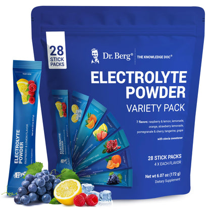 Dr. Berg Sugar Free Electrolyte Powder Packets (Variety Pack) - Daily Electrolyte Drink Mix - 28 Total Hydration Pouches Sugar Free - Maple Wellness Supplements