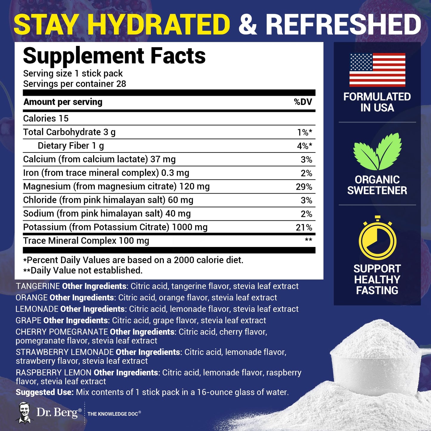 Dr. Berg Sugar Free Electrolyte Powder Packets (Variety Pack) - Daily Electrolyte Drink Mix - 28 Total Hydration Pouches Sugar Free - Maple Wellness Supplements