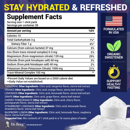 Dr. Berg Sugar Free Electrolyte Powder Packets (Variety Pack) - Daily Electrolyte Drink Mix - 28 Total Hydration Pouches Sugar Free - Maple Wellness Supplements