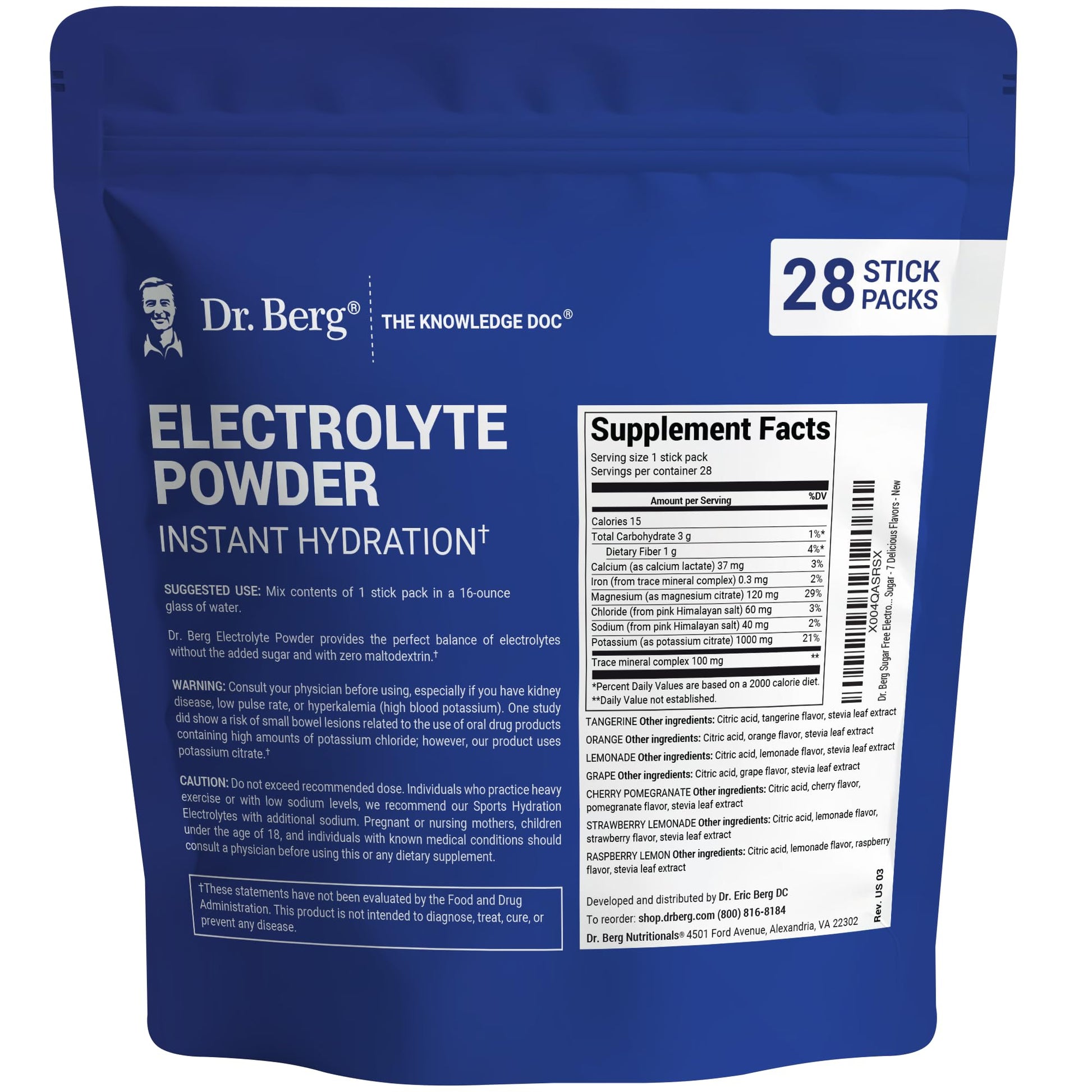 Dr. Berg Sugar Free Electrolyte Powder Packets (Variety Pack) - Daily Electrolyte Drink Mix - 28 Total Hydration Pouches Sugar Free - Maple Wellness Supplements