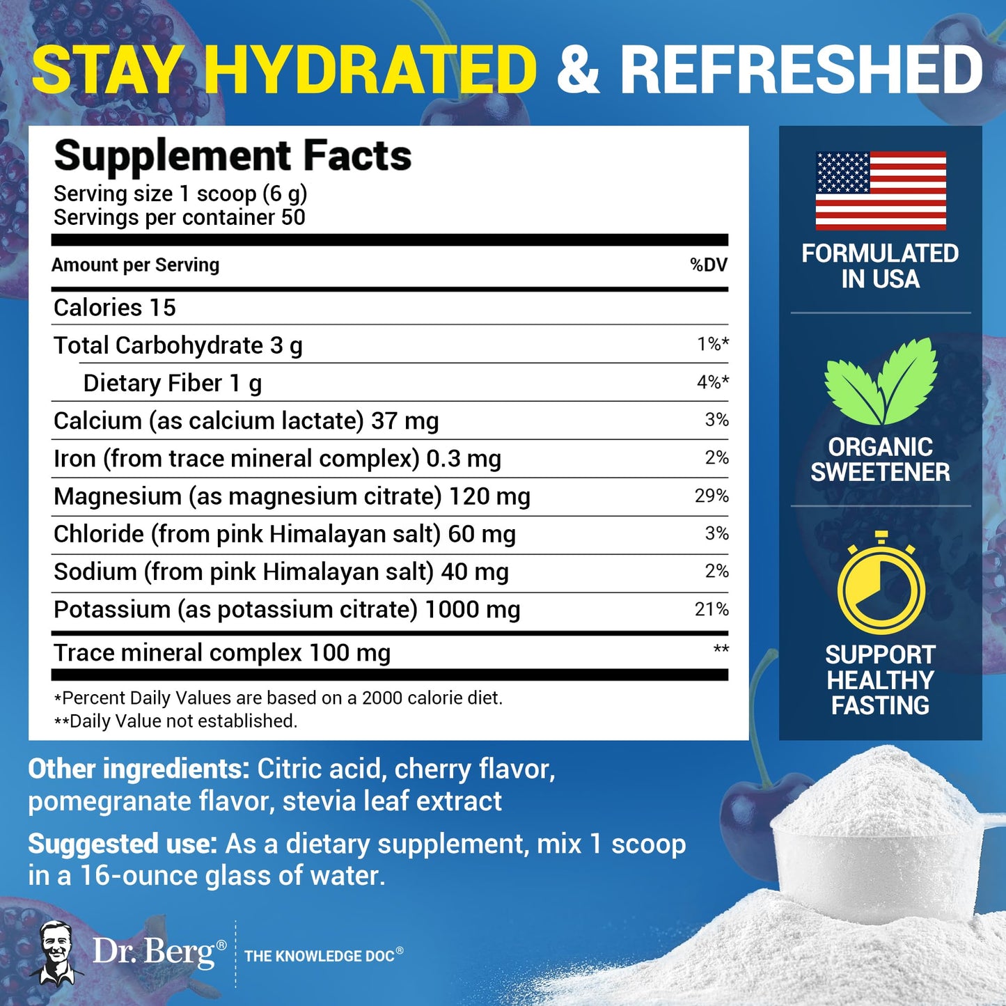 Dr. Berg Zero Sugar Hydration Keto Electrolyte Powder - Enhanced w/ 1000 mg of Potassium & Real Pink Himalayan Salt (NOT Table Salt) - Maple Wellness Supplements