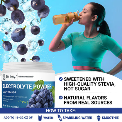 Dr. Berg Zero Sugar Hydration Keto Electrolyte Powder - Enhanced w/ 1000 mg of Potassium & Real Pink Himalayan Salt (NOT Table Salt) - Grape Flavor Hydration Drink Mix Supplement - 50 Servings - Maple Wellness Supplements