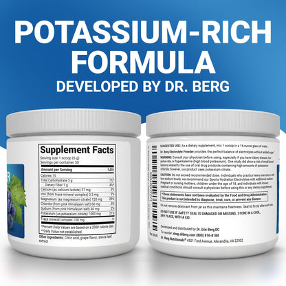 Dr. Berg Zero Sugar Hydration Keto Electrolyte Powder - Enhanced w/ 1000 mg of Potassium & Real Pink Himalayan Salt (NOT Table Salt) - Grape Flavor Hydration Drink Mix Supplement - 50 Servings - Maple Wellness Supplements