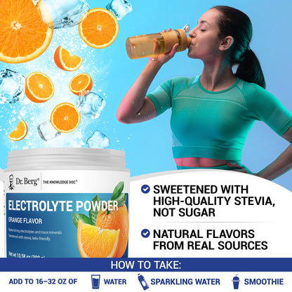 Dr. Berg Zero Sugar Hydration Keto Electrolyte Powder - Enhanced w/ 1000 mg of Potassium & Real Pink Himalayan Salt (NOT Table Salt) - Orange Flavor Hydration Drink Mix Supplement - 50 Servings - Maple Wellness Supplements
