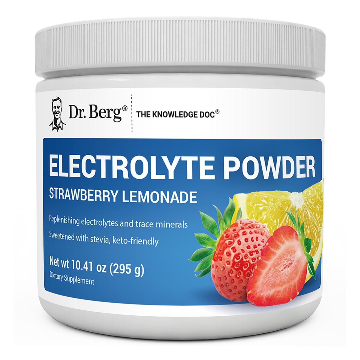 Dr. Berg Zero Sugar Hydration Keto Electrolyte Powder - Enhanced w/ 1000 mg of Potassium & Real Pink Himalayan Salt (NOT Table Salt) - Strawberry Lemonade Hydration Drink Supplement - 50 Servings - Maple Wellness Supplements