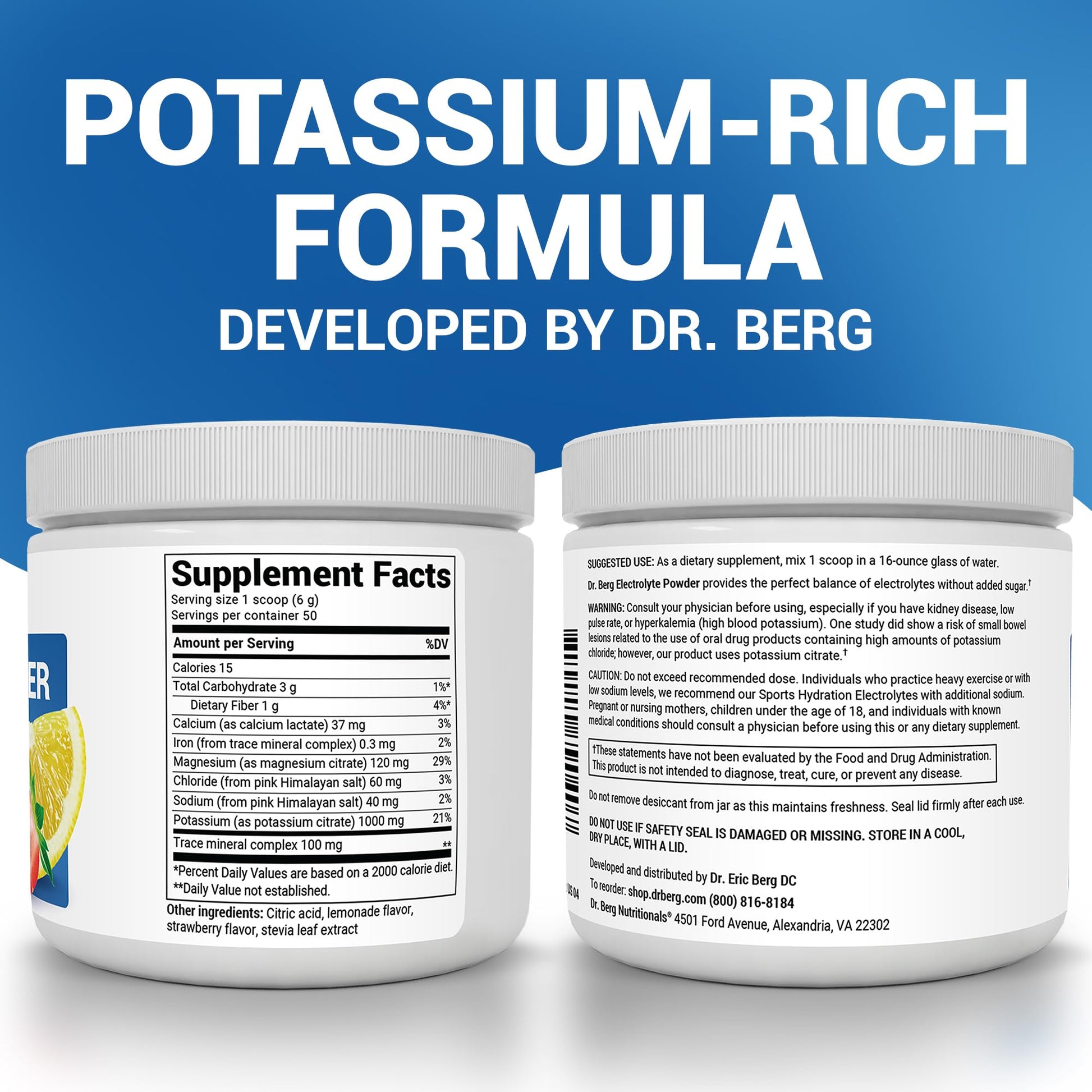 Dr. Berg Zero Sugar Hydration Keto Electrolyte Powder - Enhanced w/ 1000 mg of Potassium & Real Pink Himalayan Salt (NOT Table Salt) - Strawberry Lemonade Hydration Drink Supplement - 50 Servings - Maple Wellness Supplements