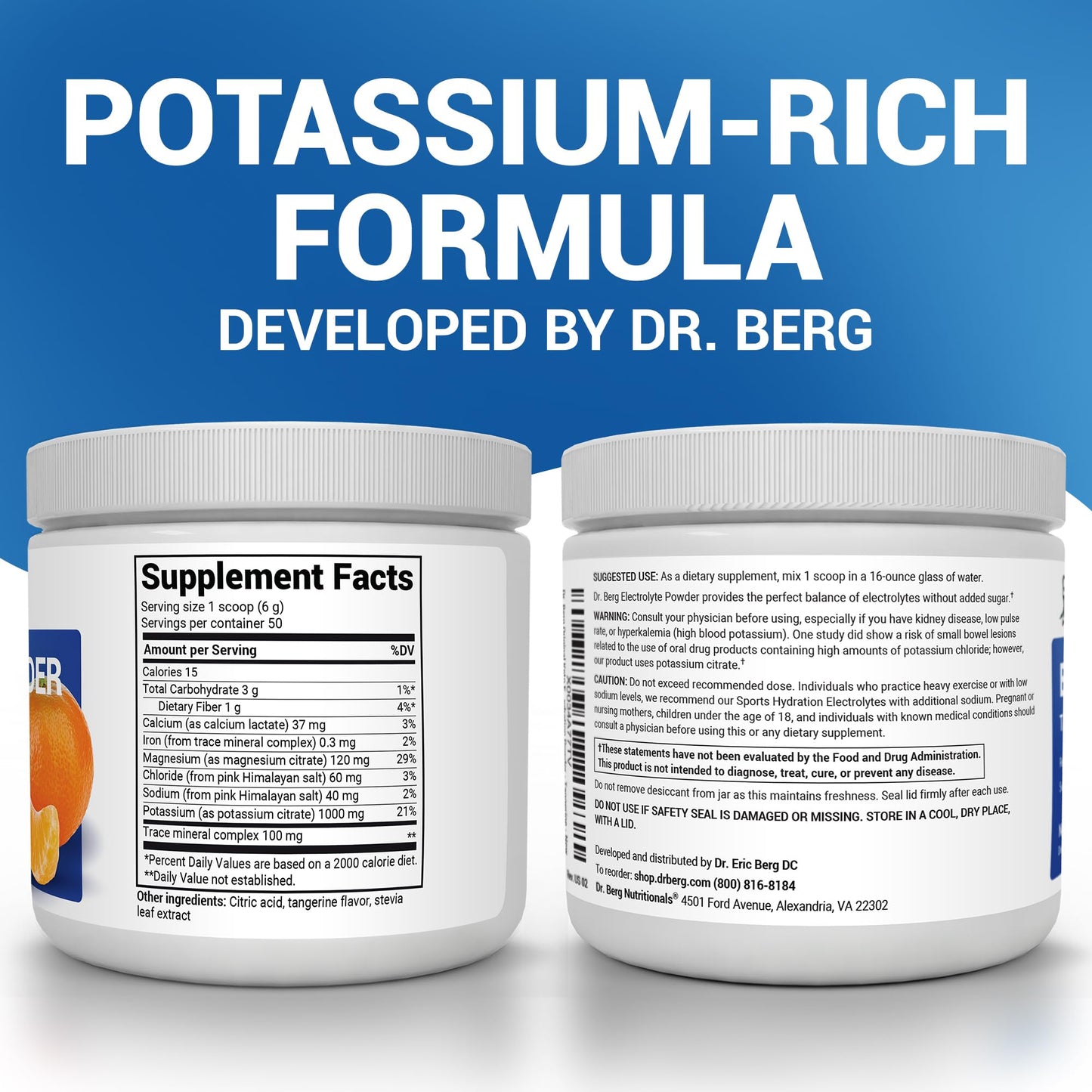 Dr. Berg Zero Sugar Hydration Keto Electrolyte Powder - Enhanced w/ 1000 mg of Potassium & Real Pink Himalayan Salt (NOT Table Salt) - Tangerine Flavor Hydration Drink Mix Supplement - 50 Servings - Maple Wellness Supplements