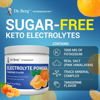 Dr. Berg Zero Sugar Hydration Keto Electrolyte Powder - Enhanced w/ 1000 mg of Potassium & Real Pink Himalayan Salt (NOT Table Salt) - Tangerine Flavor Hydration Drink Mix Supplement - 50 Servings - Maple Wellness Supplements