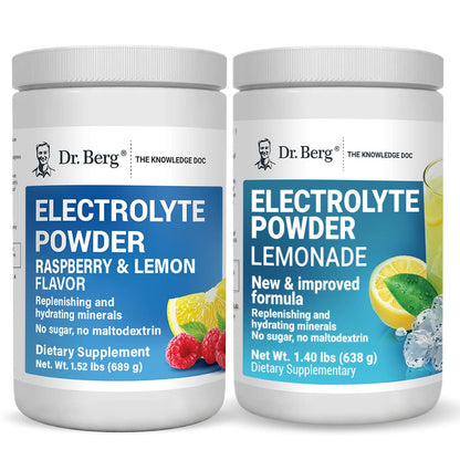 Dr. Berg's Electrolyte Powder 100 Servings Bundle - Raspberry Lemon & Lemonade - Maple Wellness Supplements
