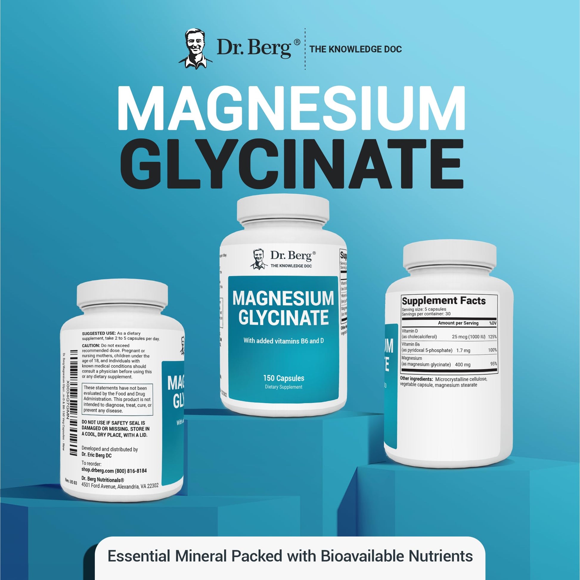 Dr. Berg's Magnesium Glycinate 400mg - Fully Chelated Veg Capsules for Stress - Maple Wellness Supplements