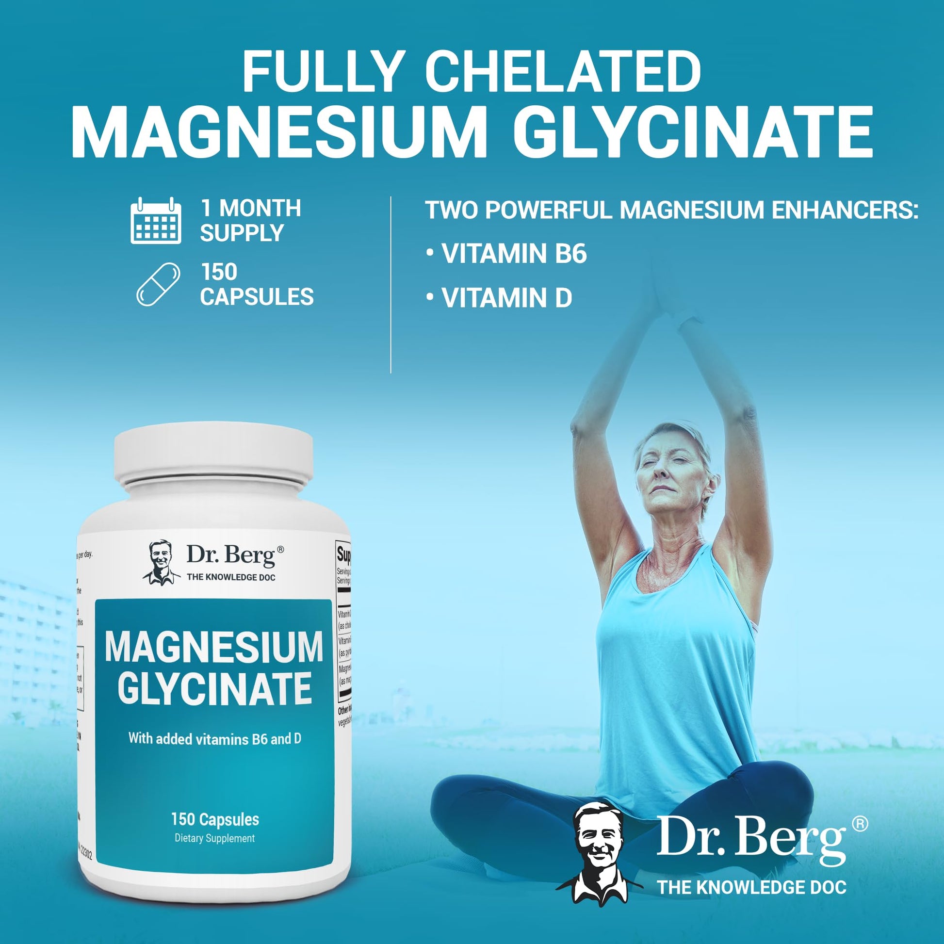 Dr. Berg's Magnesium Glycinate 400mg - Fully Chelated Veg Capsules for Stress - Maple Wellness Supplements
