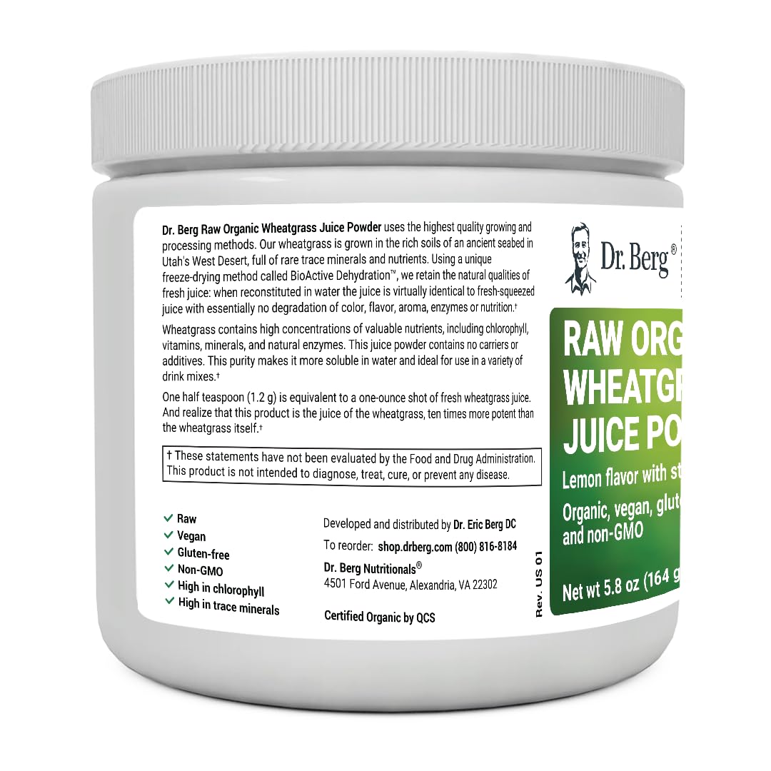 Dr. Berg's Raw Wheatgrass Juice Powder (60 Servings) - USDA Certified Organic - Maple Wellness Supplements