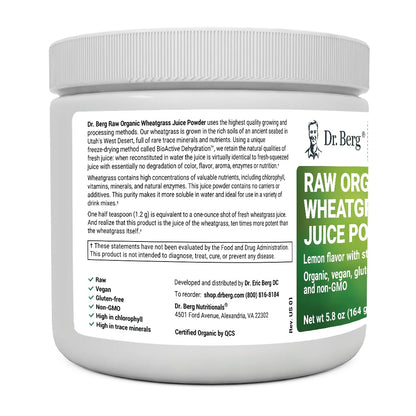Dr. Berg's Raw Wheatgrass Juice Powder (60 Servings) - USDA Certified Organic - Maple Wellness Supplements