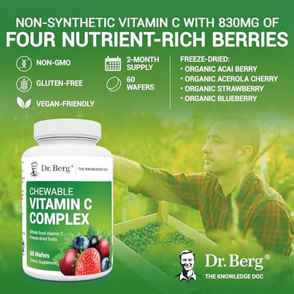 Dr. Berg's Vitamin C Complex Whole Food (60 Chewable) 100% Natural Vitamin C from - Maple Wellness Supplements