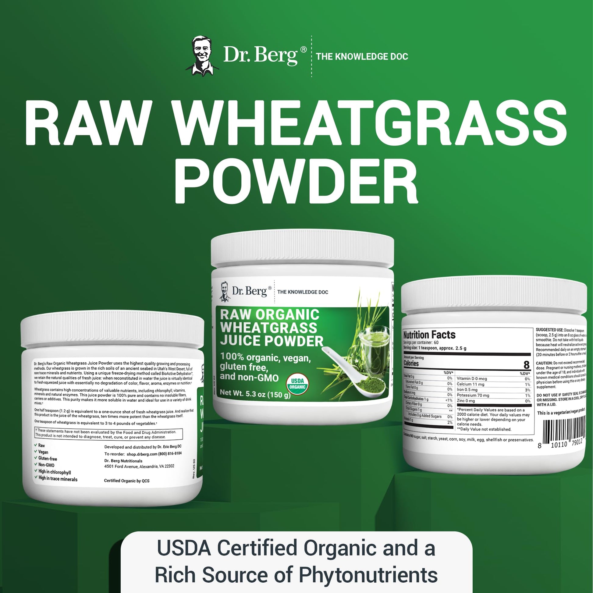 Dr. Berg's Wheatgrass Superfood Powder - Raw Juice Organic Ultra-Concentrated Rich - Maple Wellness Supplements