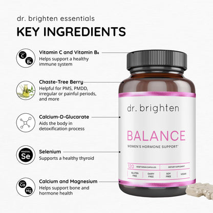 Dr. Brighten Balance - Hormone Balance for Women with Chasteberry and DIM - Targets Hormonal Acne, Period Issues, & PMS - Vegan, Non-GMO - Maple Wellness Supplements