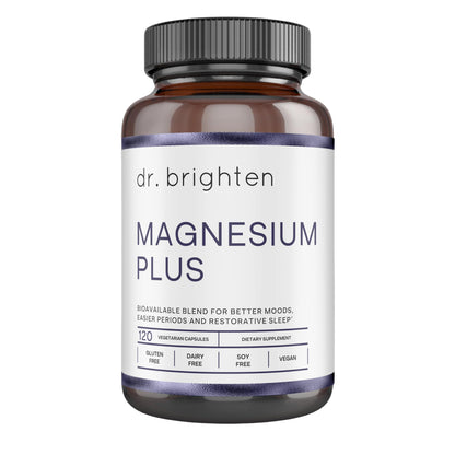 Dr. Brighten Magnesium Plus (as Magnesium Bi-glyncinate) - Beneficial in Maintaining a Healthy Mood, Sleep, Hormone Balance and Reducing Symptoms of PMS and Menstrual Cramps - Maple Wellness Supplements