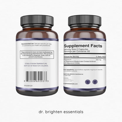 Dr. Brighten Magnesium Plus (as Magnesium Bi-glyncinate) - Beneficial in Maintaining a Healthy Mood, Sleep, Hormone Balance and Reducing Symptoms of PMS and Menstrual Cramps - Maple Wellness Supplements