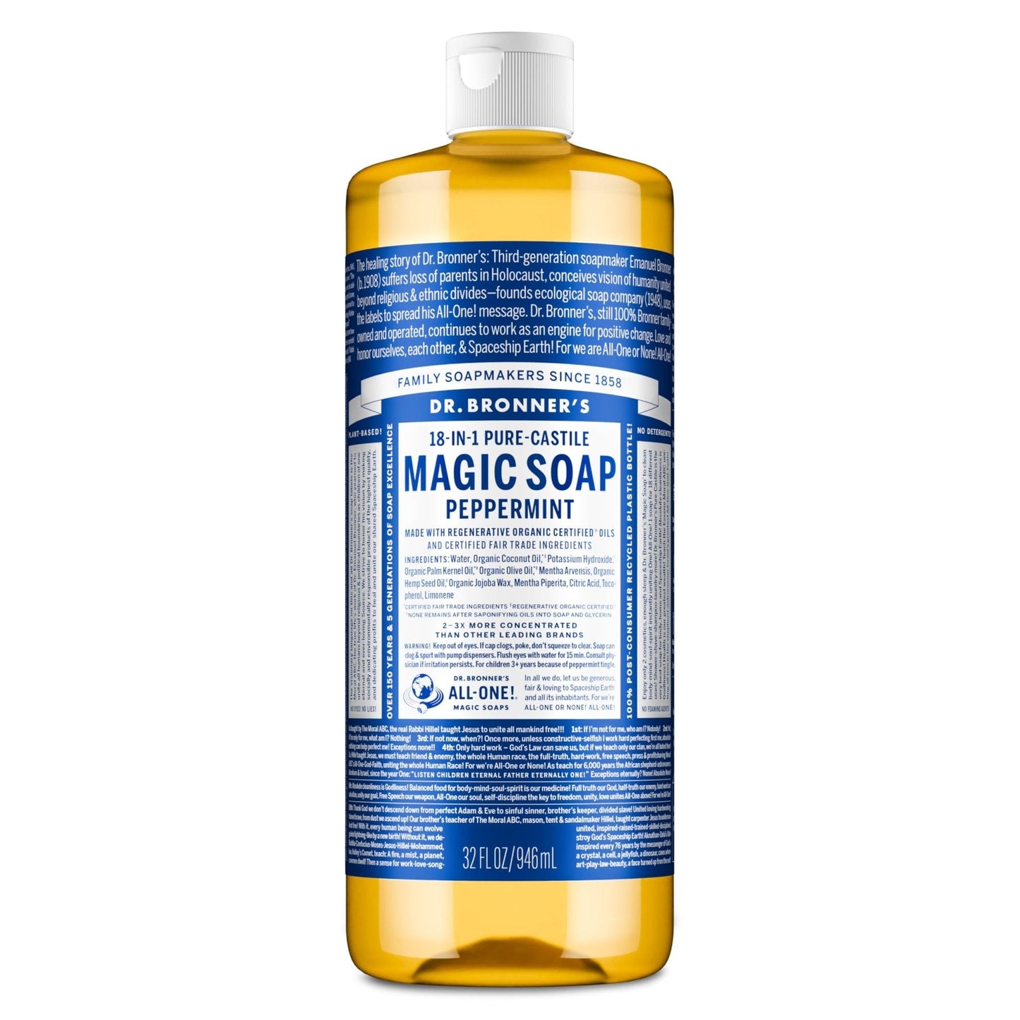 Dr. Bronner's Pure-Castile Magic Liquid Soap - Made with Regenerative Organic Certified Oils- 18-in-1 Uses for Face - Maple Wellness Supplements