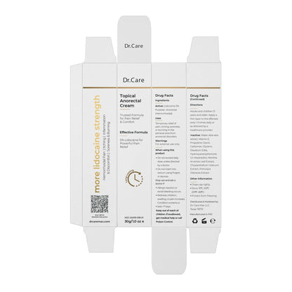Dr Care Anorectal Cream with 5% Lidocaine - Maximum Strength Topical Anesthetic for Hemorrhoid Relief, Itching, & Burning (1.0 oz) - Maple Wellness Supplements