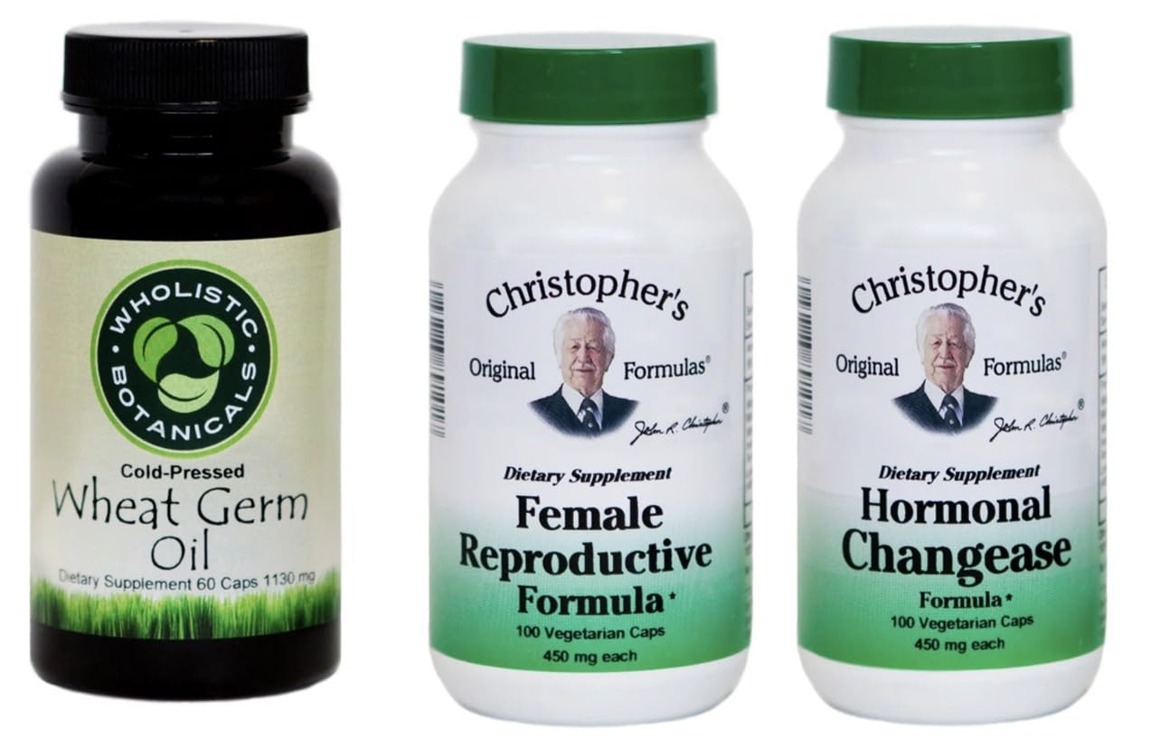 Dr. Christopher’s Female Health Bundle | Female Reproductive, Hormonal Changease & Wheat Germ Oil | 3-Bottle Herbal Support Pack | 100 Veg Capsules Each | USDA Organic Dietary Supplements - Maple Wellness Supplements