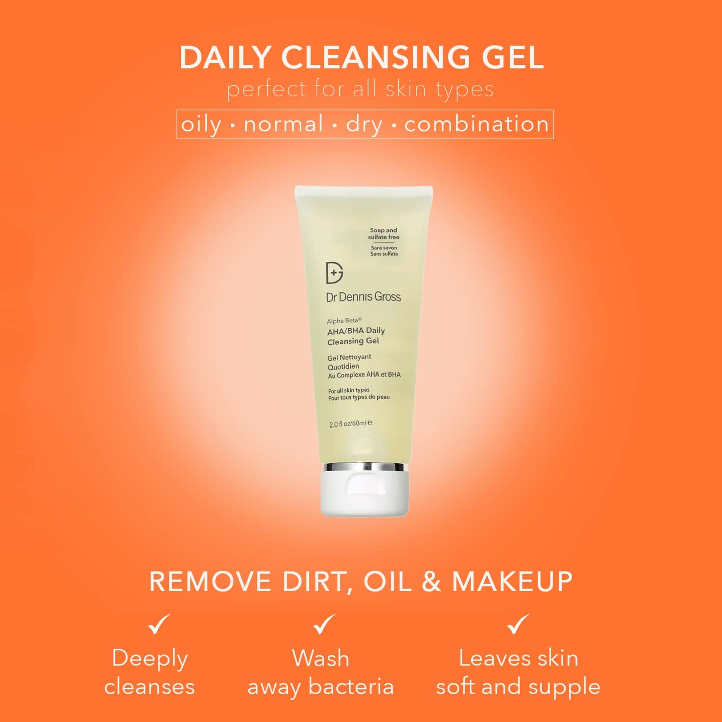 Dr Dennis Gross Alpha Beta® AHA/BHA Daily Cleansing Gel, for Skin That is Dull, Congested and Uneven Tone & Texture (2 Fl Oz) - Maple Wellness Supplements