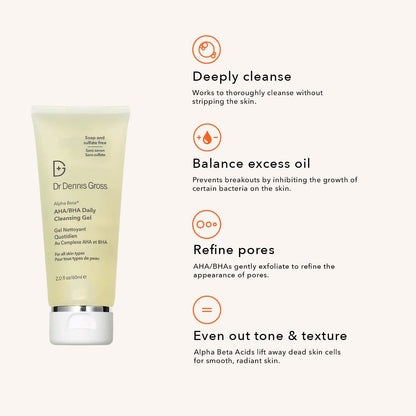 Dr Dennis Gross Alpha Beta® AHA/BHA Daily Cleansing Gel, for Skin That is Dull, Congested and Uneven Tone & Texture (2 Fl Oz) - Maple Wellness Supplements