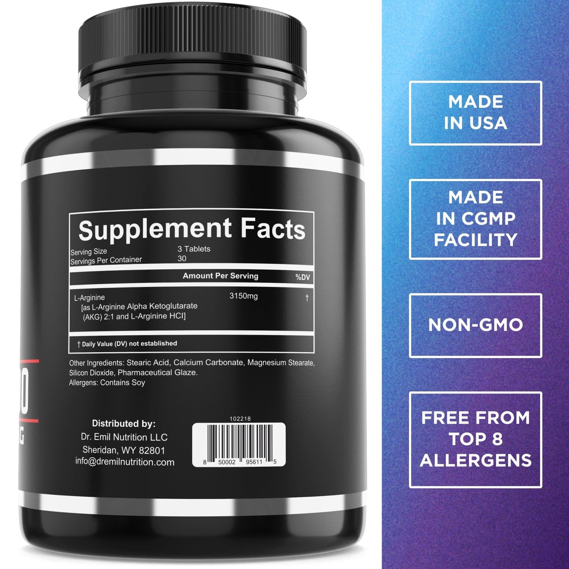 Dr. Emil - L Arginine (3150mg) Highest Capsule Dose - Nitric Oxide Supplement for Vascularity, Endurance and Heart Health - Maple Wellness Supplements