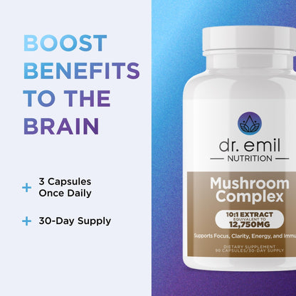 DR. EMIL NUTRITION 10 Mushroom Supplement for Mental Clarity, Focus & Immune Support - Functional Mushroom Nootropic Supplement with Lions Mane Extract, Cordyceps, Turkey Tail & More - Maple Wellness Supplements